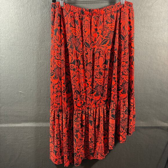 y2k women maxi skirt 20w red tiered peasant asymmetrical fairy grunge whimsigoth - Picture 1 of 5